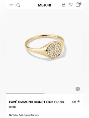 NEW Mejuri Pavé Diamond Signet Ring, Size 5